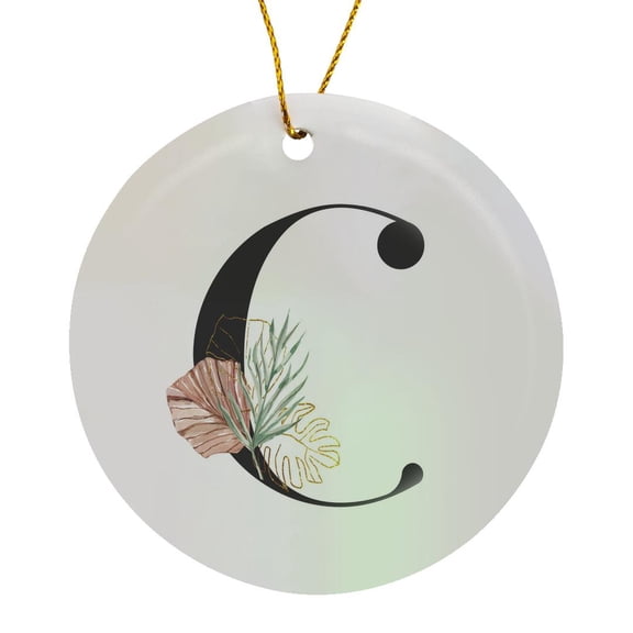 3drose, Pretty Tropical Leaf Monogram Initial C, Circle Porcelain Ornament