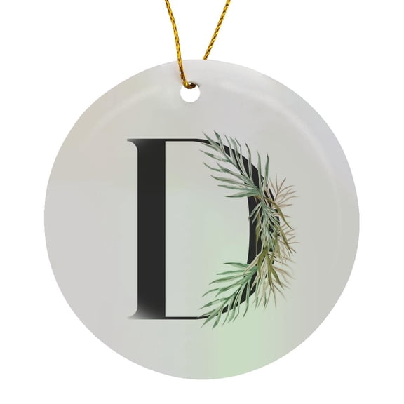 3drose, Pretty Tropical Leaf Monogram Initial D, Circle Porcelain Ornament