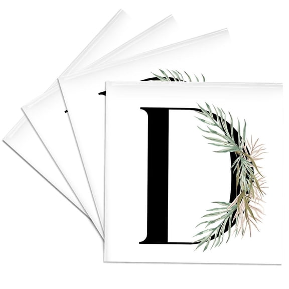 3drose, Pretty Tropical Leaf Monogram Initial D, Set of 4 Ceramic Tile Coasters