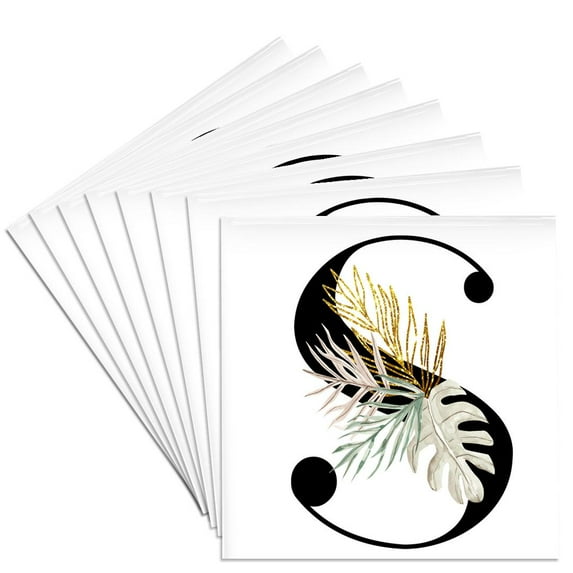 3drose, Pretty Tropical Leaf Monogram Initial S, Set of 8 Ceramic Tile Coasters