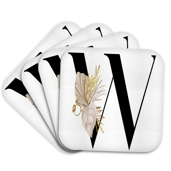 3drose, Pretty Tropical Leaf Monogram Initial W, Set of 4 Coasters - Soft