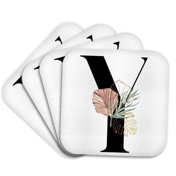 3drose, Pretty Tropical Leaf Monogram Initial Y, Set of 4 Coasters - Soft