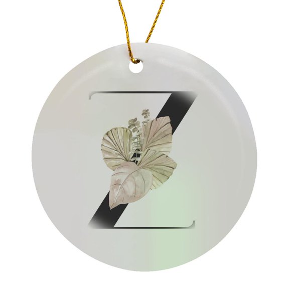 3drose, Pretty Tropical Leaf Monogram Initial Z, Circle Porcelain Ornament