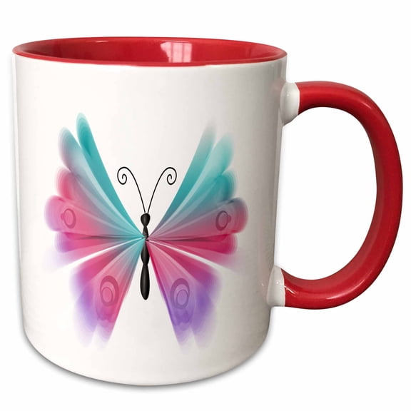 3drose, Pretty Turquise, Pink, Purple Fancy Ombre Butterfly Illustration, 11oz Two-tone Red Mug