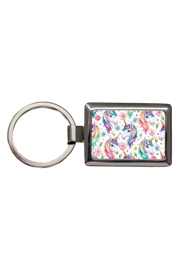 Pretty Unicorn Faces Watercolor Metal Rectangle Keychain