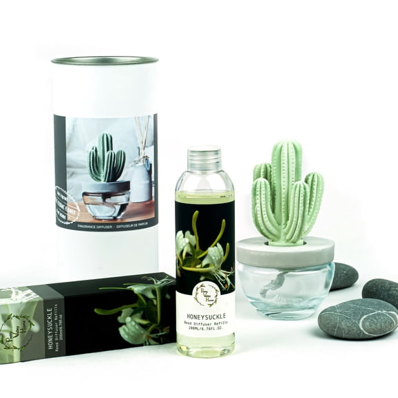 Pretty Valley Home Cactus Ceramic Diffuser Combo (Honeysuckle) Scent 200ml