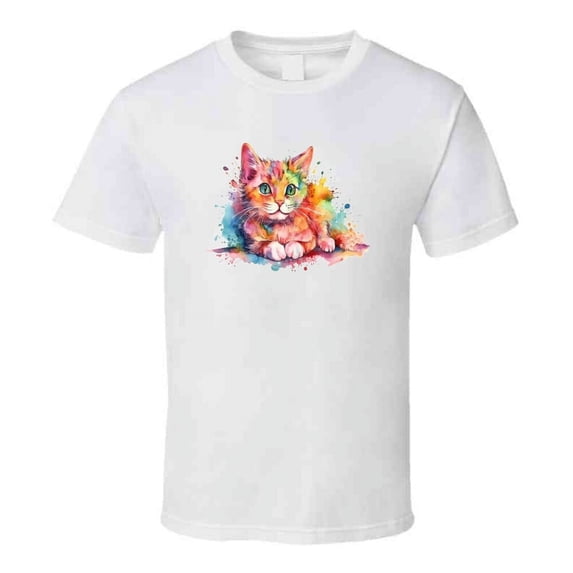 Pretty Watercolor Cat Tee Colorful Cat Lover Tshirt Feline Novelty T Shirt