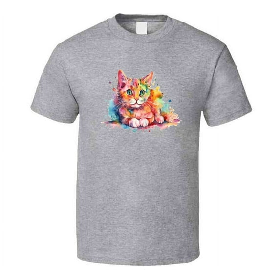 Pretty Watercolor Cat Tee Colorful Cat Lover Tshirt Feline Novelty T Shirt