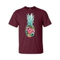 thumbnail image 1 of Pretty Watercolor Floral Pineapple Unisex Adult Short Sleeve T-shirt-Maroon-small, 1 of 4