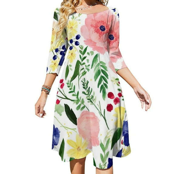 Pretty Watercolor Floral Seamless Pattern Dress Summer Dresses Woman Street Style Big Size Casual Dress
