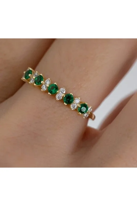 Pretty Wedding Band Ring 2Ct Round Cut Simulated Emerald 14k Yellow Gold Plated