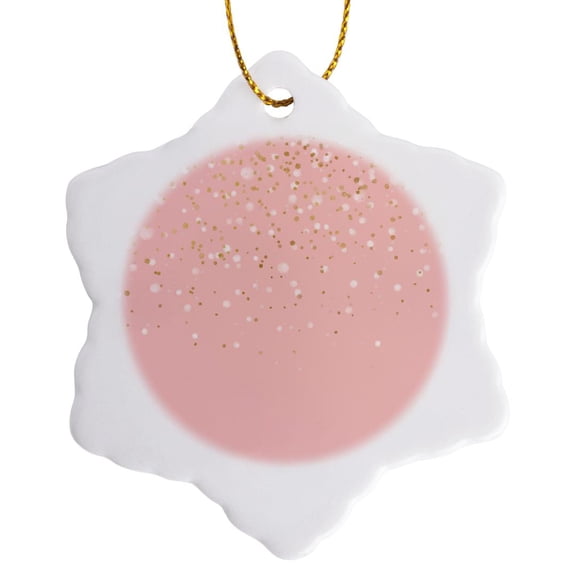 3drose, Pretty White and Gold Confetti on Pink, 3 inch Snowflake Porcelain Ornament