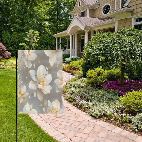 Pretty White Flowers Garden Flag Double Sided 12 x 18 Inch Outside Yard Decoration Outdoor Flag
