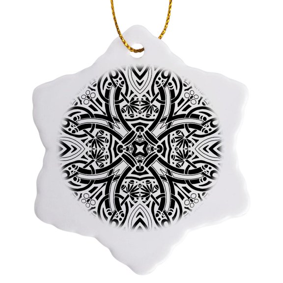 3drose, Pretty White Lace Pattern, 3 inch Snowflake Porcelain Ornament