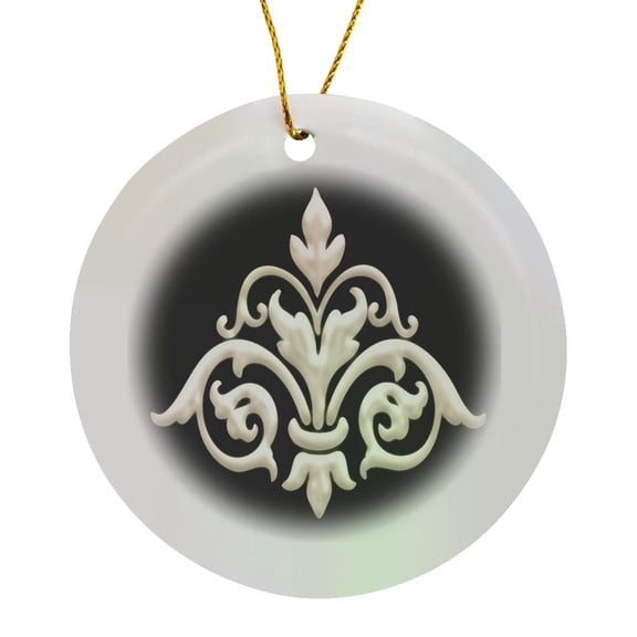 3drose, Pretty White Ornamental Fleur De Lis Illustration, Circle Porcelain Ornament