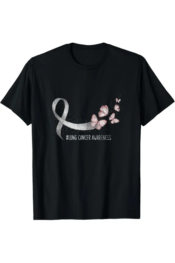 Pretty White Ribbon Support Lung Cancer Awareness T-Shirt men and women can wear, black, white, gifts