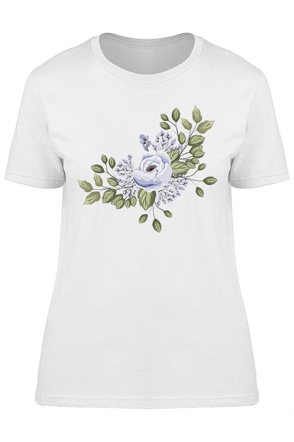 Pretty White Rose With Leaves T-Shirt Women -Image by Shutterstock, Female 3X-Large