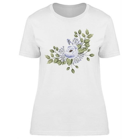 Pretty White Rose With Leaves T-Shirt Women -Image by Shutterstock, Female Large
