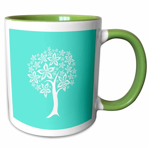 Pretty White Tree on Turquoise Background 11oz Two-Tone Green Mug mug-261998-7