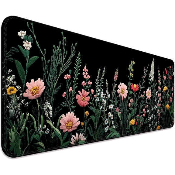 Pretty Wildflower Gaming Desk Mat, Computer Keyboard Large Extended Flowers Mouse Pad for Office and Home, 31.5×11.8 Inches, XL