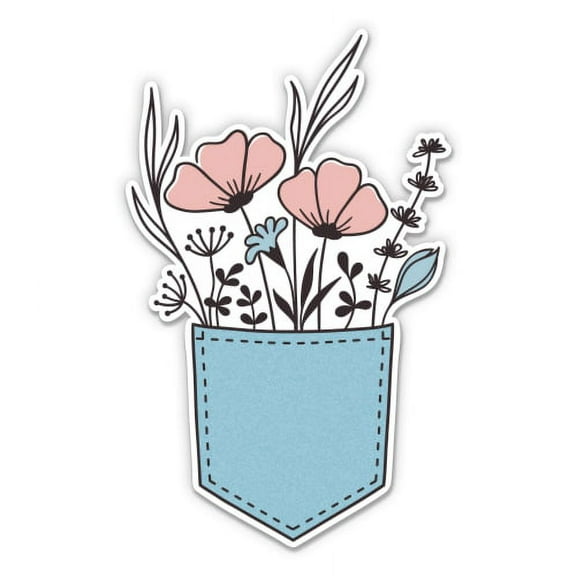 Pretty Wildflowers Pocket - 3" Vinyl Sticker - For Car Laptop I-Pad Phone Helmet Hard Hat - Waterproof Decal