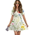 thumbnail image 1 of Pretty Wildflowers Spring Floral Bouquet Women Dress V-Neck Short Sleeve Flowy Swing Party Midi Dress, 1 of 4