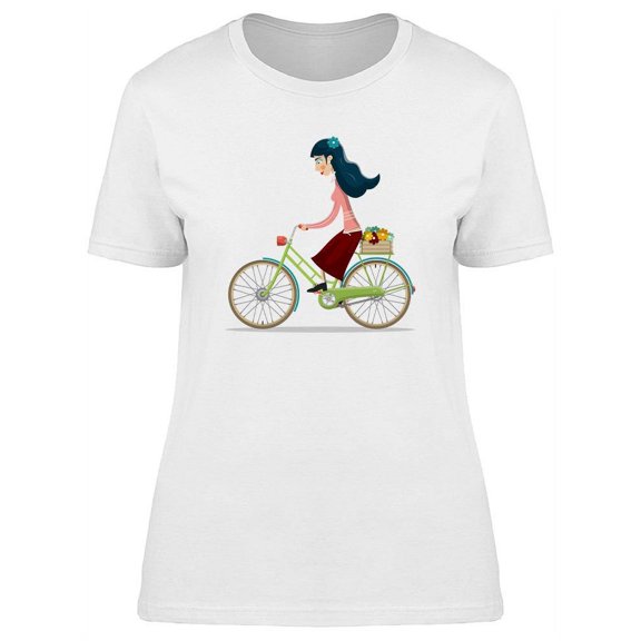 Pretty Woman In Green Bicycle T-Shirt Women -Image by Shutterstock, Female Medium