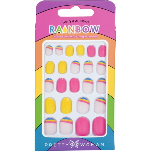 Pretty Woman Kids Manicure Press on Nail Kit, Oval, Rainbow, 24pcs