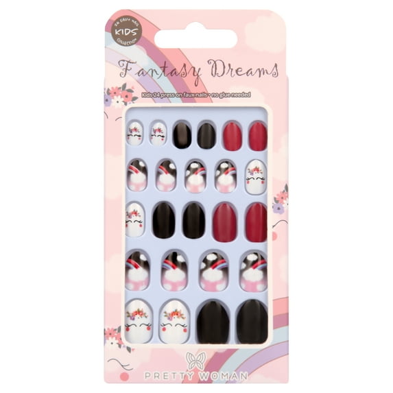 Pretty Woman Kids Manicure Press on Nail Kit, Stiletto, Fantasy Dreams, 24pcs