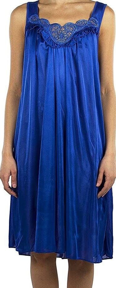 JOTW Silky Lace Accent Sheer Nightgown - Floral Embroidery, Sleeveless, Medium To 5X Available