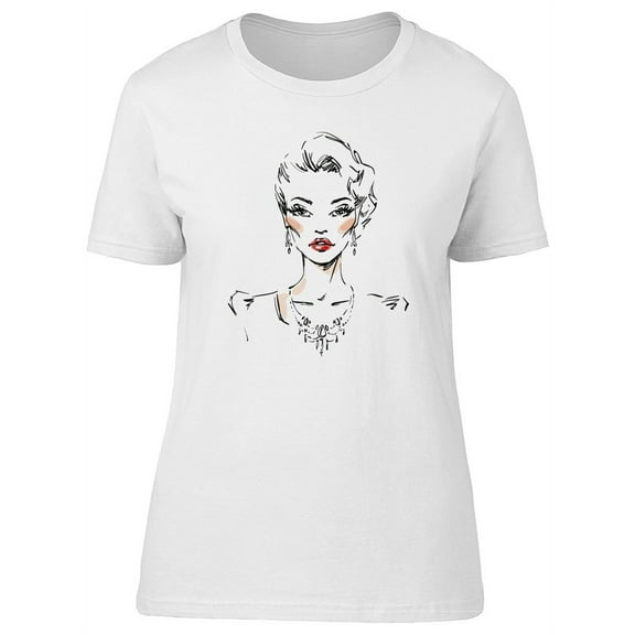 Pretty Woman With Red Lips T-Shirt Women -Image by Shutterstock, Female Medium