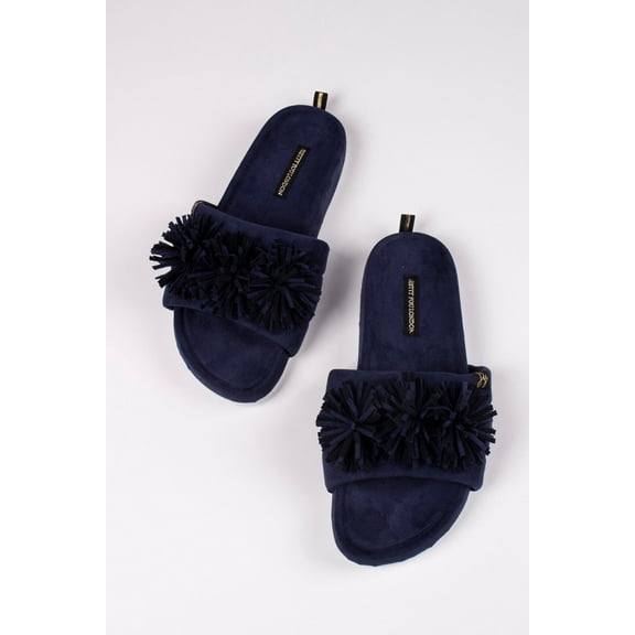 Pretty You London Women's Albany Hard Soled Tassel Slider Slipper in Navy