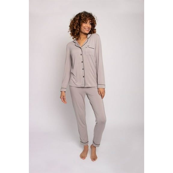 Pretty You London Women's Soft Breathable Bamboo Long Pajama Set in Mink