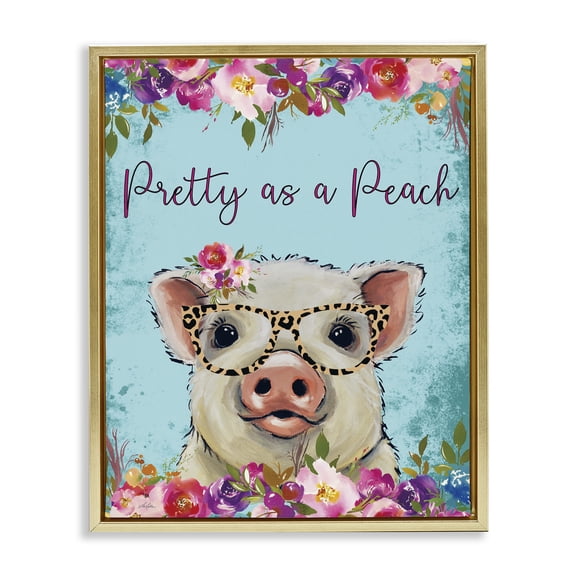 Stupell Industries Pretty as a Peach Pig Gold Framed Floater Canvas Wall Art, design by Lee Keller