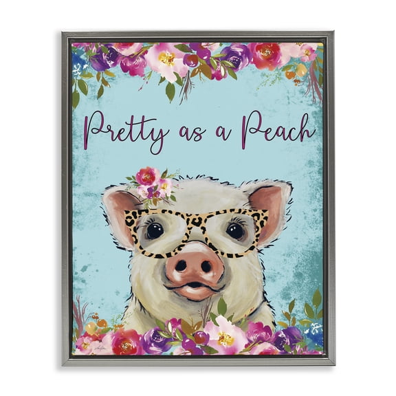 Pretty as a Peach Pig Gray Floating Frame Canvas Art, 25 x 31, Made In USA