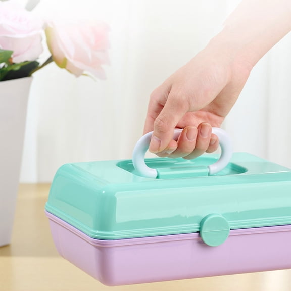 Pretty in Petite Makeup Box, Two-Tone Seafoam on Lavender, Hard Plastic Organizer Box, 2 Swivel Trays, Fashion Mirror, Secure Latch for Safe Travel