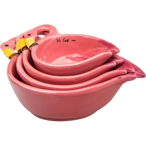 Pretty in Pink Flamingo Baking Cooking Measuring Cups Set of 4 Ceramic