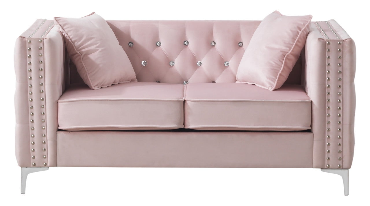 63'' Pink Velvet Tufted Loveseat with Nailhead Trim