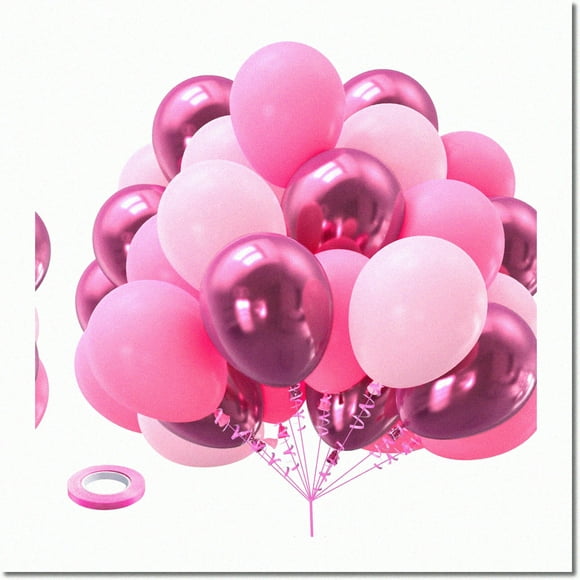 Pretty in Pink Party Pack: 60PCS Metallic Hot Pink & Pastel Latex Balloons - Perfect for Girls Birthday, Princess Baby Shower, Wedding Decor