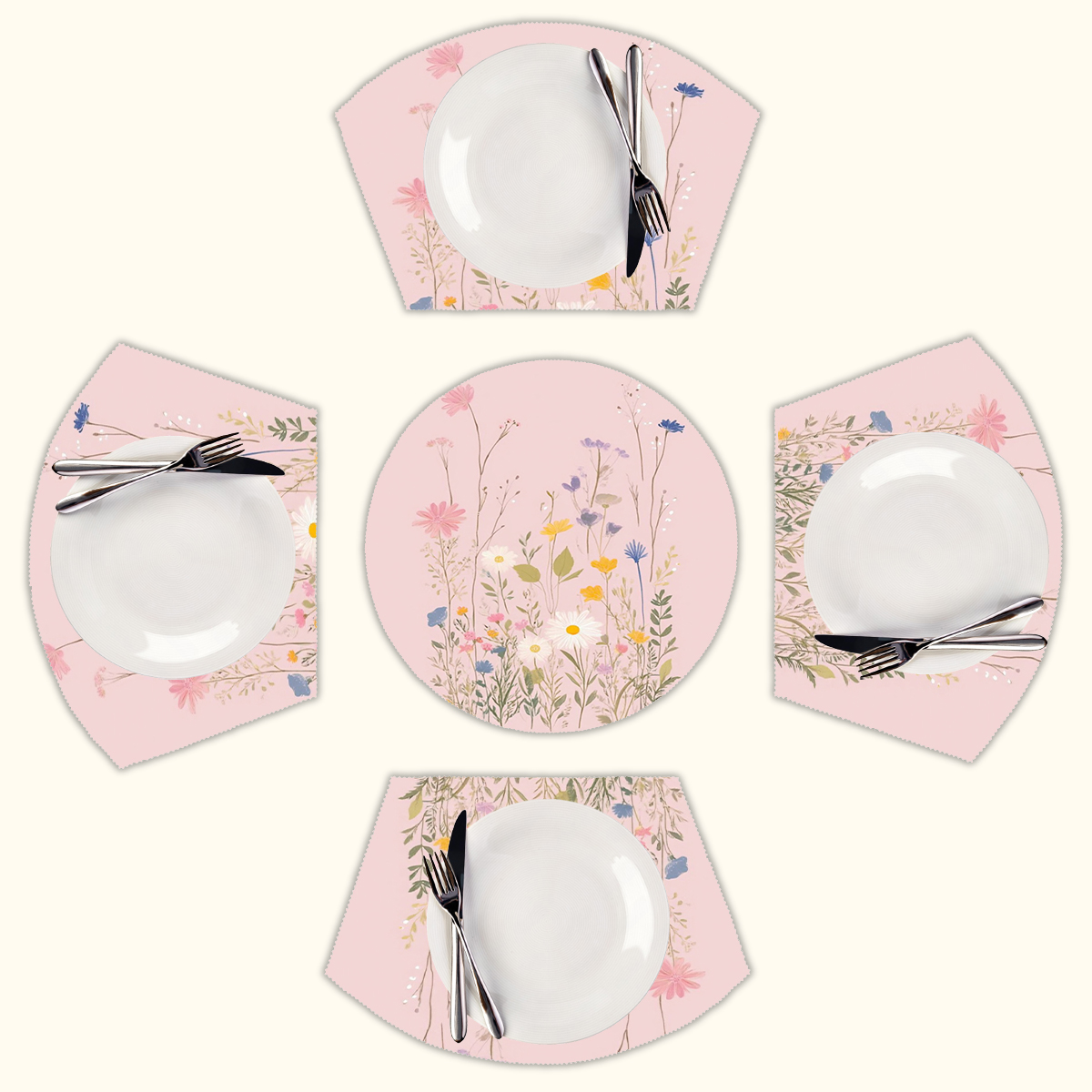 Pretty pastel flowers pink background Round Table Placemats Set Of 5 ...