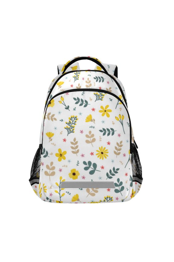 Pretty yellow floral pattern Backpacks with Safety Reflective Strips, Travel Bag, Backpack