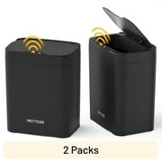 PrettyCare 2 Packs 3.6 Gal Automatic Bathroom Trash Cans with Lid Touchless Small Bedroom Plastic Garbage Can Black GC01