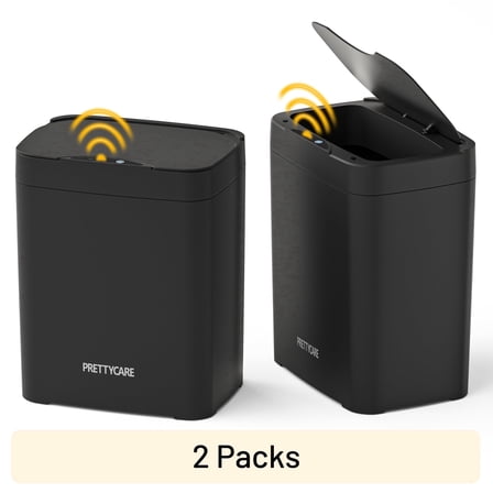 PrettyCare 2 Packs 3.6 Gal Automatic Bathroom Trash Cans with Lid Touchless Small Bedroom Plastic Garbage Can Black GC01