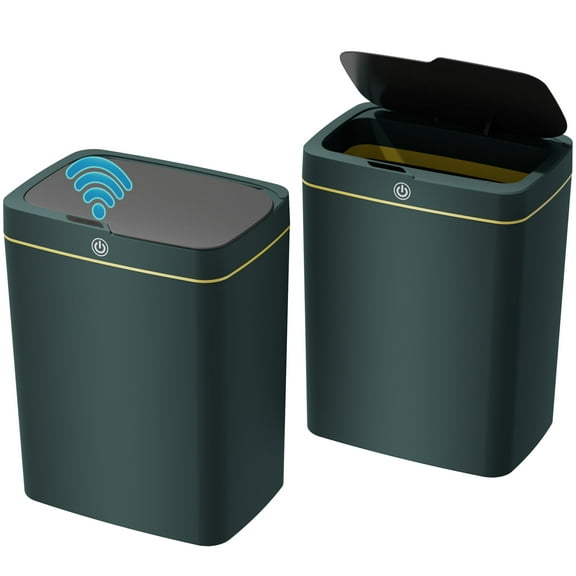 PrettyCare 4.6 Gal Automatic Trash Cans 2 Packs, Touchless Kitchen Waste Bin with Lid, Motion Sensor Smart Plastic Trash Bin for Bathroom, Green, GW01