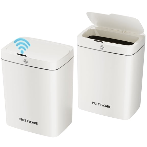 PrettyCare 2 Packs Trash Cans, 4.6 Gal Automatic With Lid Touchless Small Plastic Garbage Can, for Kitchen,Living Room,Bedroom, Bathroom, White, GW01