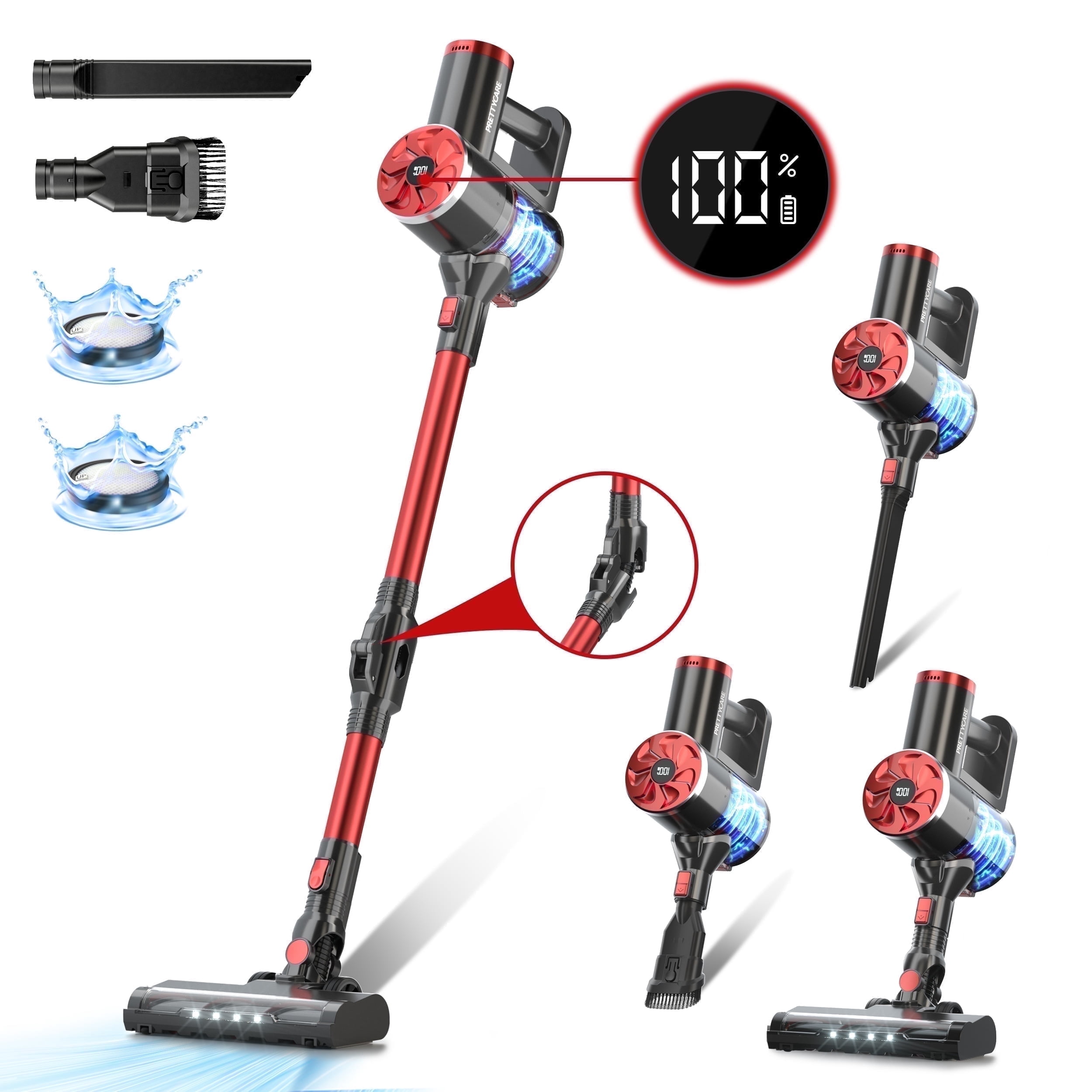 PrettyCare Cordless Stick Vacuum Cleaner Lightweight for Carpet Floor Pet Hair M2