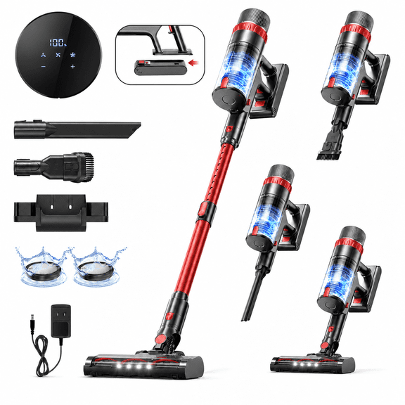 PrettyCare Cordless Vacuum Cleaner, 530W/48KPA/8 Batteries, 55mins Runtime, 9-in-1 Stick Vacuum Lightweight for Home Pet Hair Carpet Wood Floor