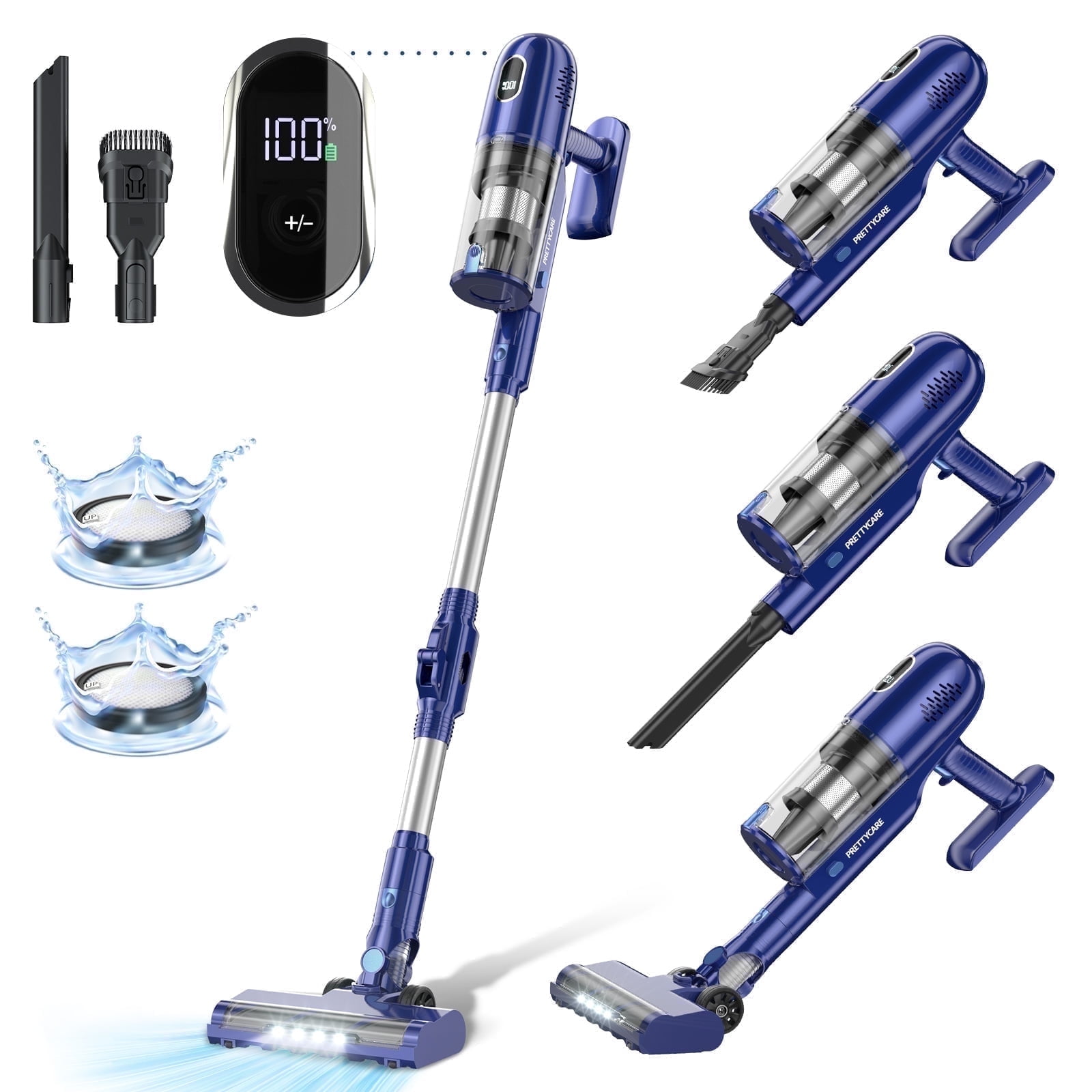 PrettyCare Cordless Vacuum Cleaner, 30Kpa/45min/7-in-1 Stick Vacuum with Foldable Pole, P1