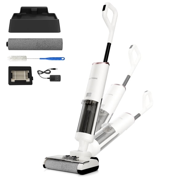 PrettyCare Wet Dry Vacuum Cleaner, Cordless Vacuum Mop with 20KPa Suction, 180° Lie-Flat Floor Washer, Self-Cleaning Hard Floor Cleaner, 40Min Runtime