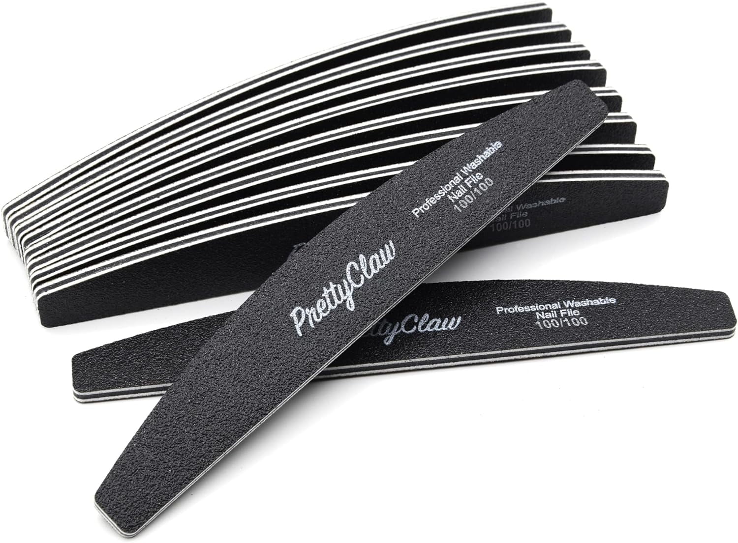 PrettyClaw 10pc Professional Nail File 100/100 Grit Black Half Moon
